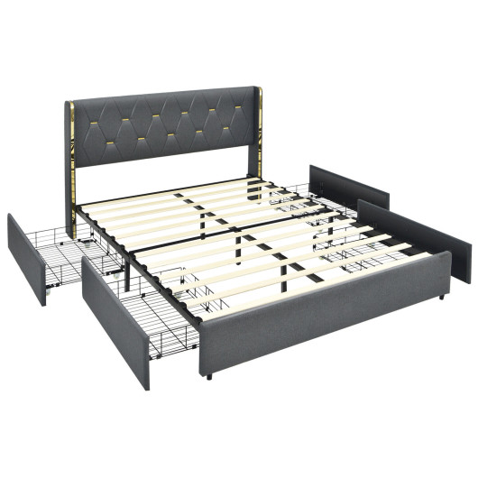 Full-Queen Size Upholstered Bed Frame with 4 Storage Drawers-Full Size