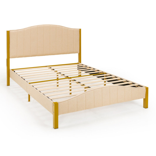 Full-Queen Size Upholstered Bed Frame with Quilted Headboard-Queen Size