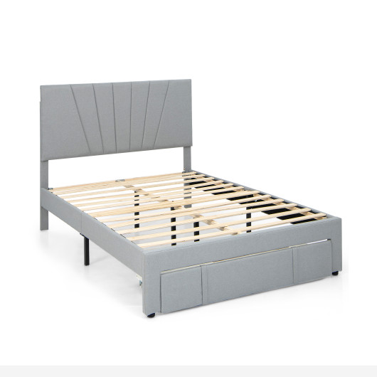 Full-Queen Size Upholstered Bed Frame with Drawer and Adjustable Headboard-Full Size