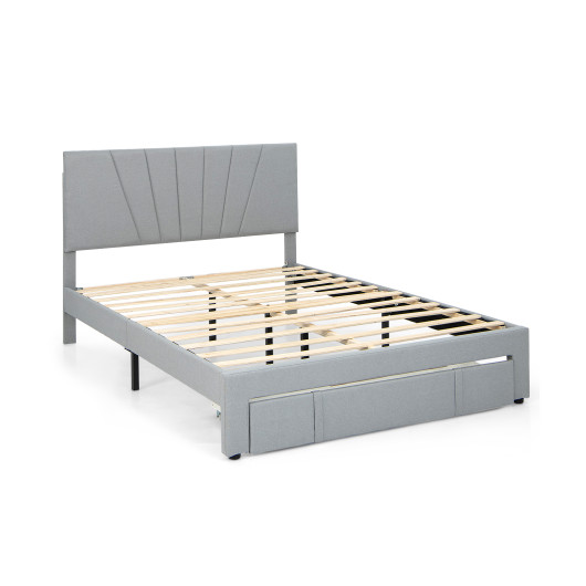 Full-Queen Size Upholstered Bed Frame with Drawer and Adjustable Headboard-Queen Size