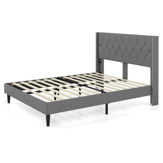 Full-Queen Size Upholstered Platform Bed with Button Tufted Headboard-Full Size