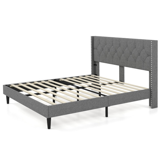Full-Queen Size Upholstered Platform Bed with Button Tufted Headboard-Queen Size