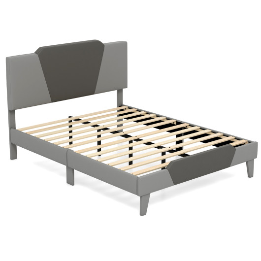 Full-Queen-Twin Velvet Upholstered Bed Frame with High Headboard-Full Size
