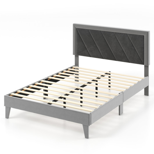 Twin-Full-Queen Platform Bed with High Headboard and Wooden Slats-Full Size