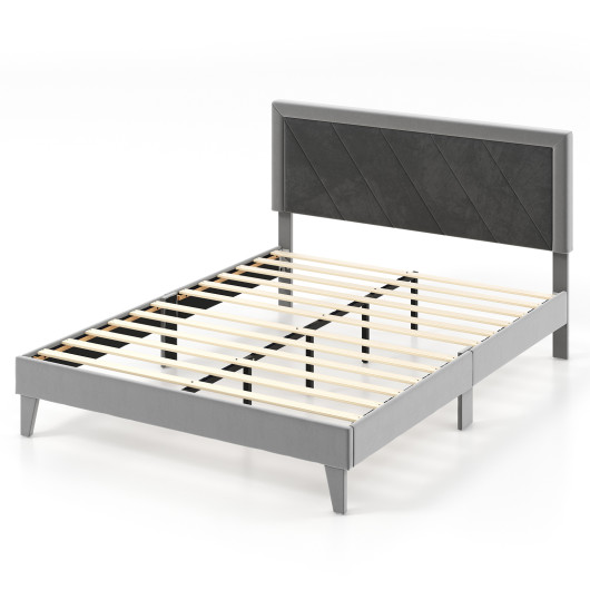 Twin-Full-Queen Platform Bed with High Headboard and Wooden Slats-Queen Size