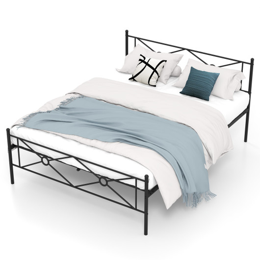 Full-Queen Size Metal Platform Bed Frame with Headboard and Footboard-Queen Size