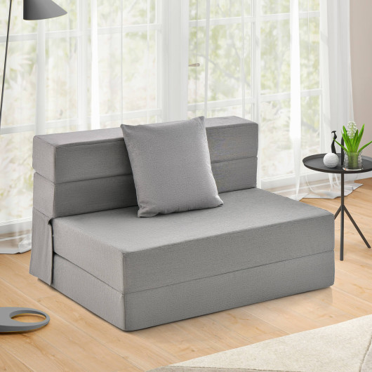 6 Inch Tri-fold Sofa Bed Folding Mattress with Pillow-Light Gray - Image 3