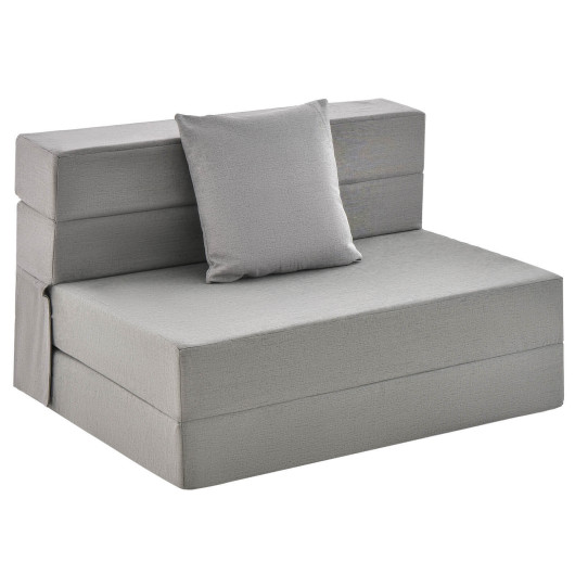 6 Inch Tri-fold Sofa Bed Folding Mattress with Pillow-Light Gray - Image 6