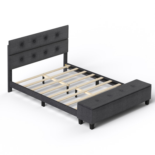 Twin-Full-Queen Upholstered Bed Frame with Ottoman Storage-Full Size