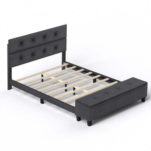Full-Queen-Twin Upholstered Bed Frame with Ottoman Storage-Queen Size