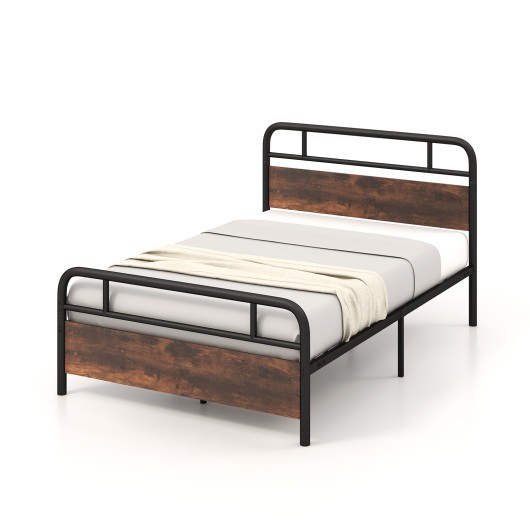 Twin-Full-Queen Size Bed Frame with Industrial Headboard-Full Size