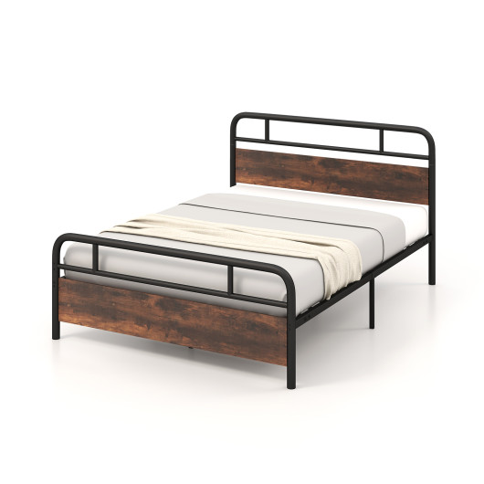 Twin-Full-Queen Size Bed Frame with Industrial Headboard-Queen Size