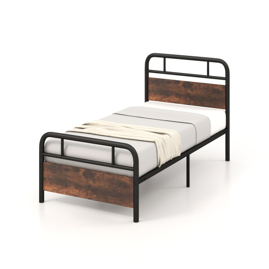 Twin-Full-Queen Size Bed Frame with Industrial Headboard-Twin Size