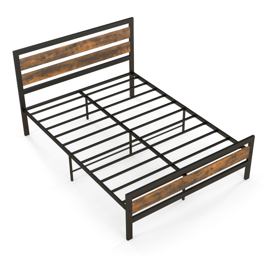 Full-Queen Industrial Bed Frame with Rustic Headboard and Footboard-Full Size
