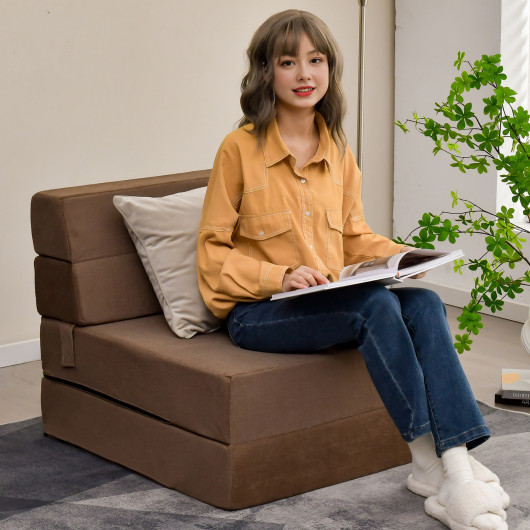 Tri-Fold Folding Chair Convertible Sleeper Bed-Brown - Image 3