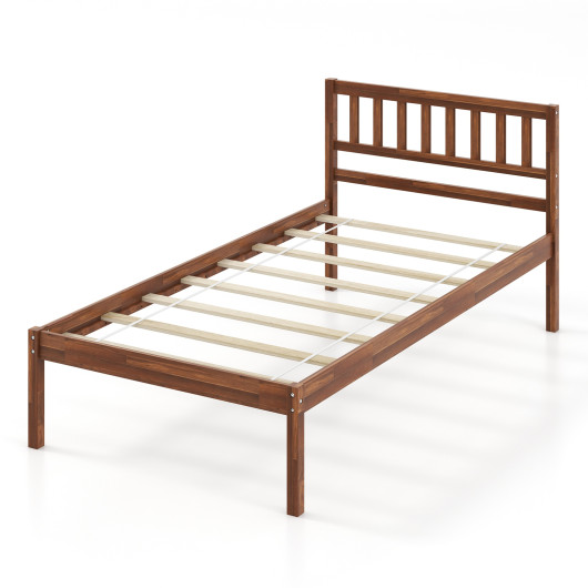 Twin-Full-Queen Size Wood Bed Frame with Headboard and Slat Support-Twin Size
