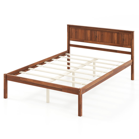 Twin-Full-Queen Size Bed Frame with Wooden Headboard and Slat Support-Full Size