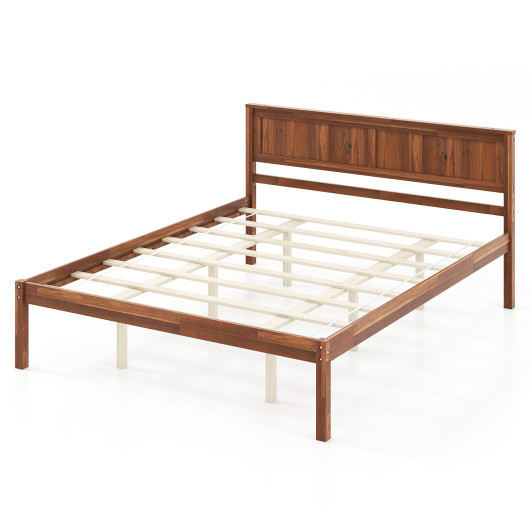 Twin-Full-Queen Size Bed Frame with Wooden Headboard and Slat Support-Queen Size