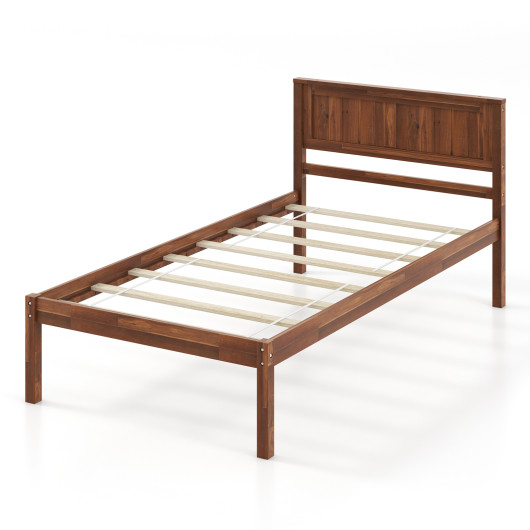 Twin-Full-Queen Size Bed Frame with Wooden Headboard and Slat Support-Twin Size