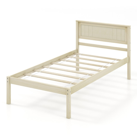 Twin-Full-Queen Size Wooden Bed Frame with Headboard and Slat Support-Twin Size