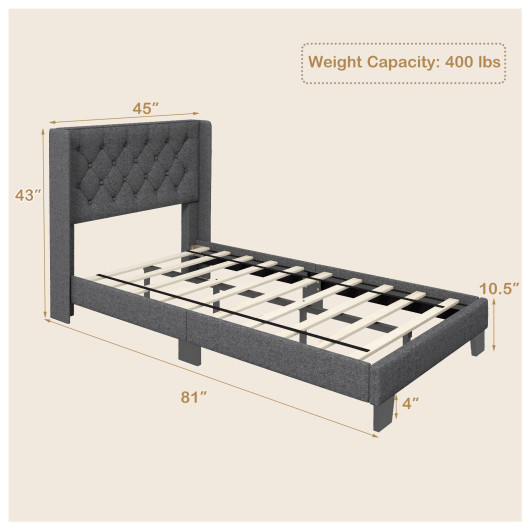 Twin-Full-Queen Size Upholstered Platform Bed with Button Tufted Headboard-Twin Size