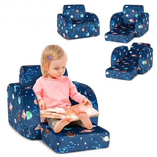 3-in-1 Convertible Kid Sofa Bed Flip-Out Chair Lounger for Toddler-Blue - Image 3