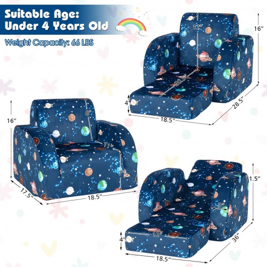 3-in-1 Convertible Kid Sofa Bed Flip-Out Chair Lounger for Toddler-Blue - Image 6