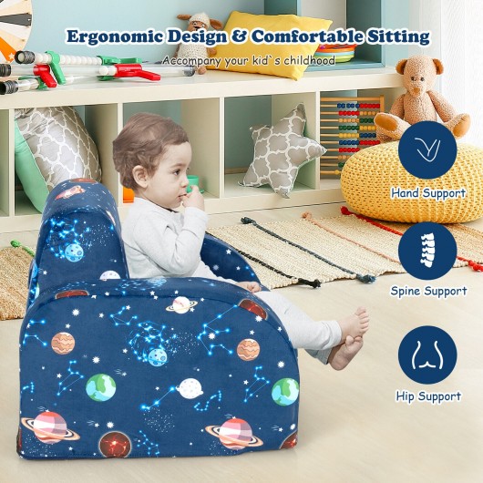 3-in-1 Convertible Kid Sofa Bed Flip-Out Chair Lounger for Toddler-Blue - Image 5