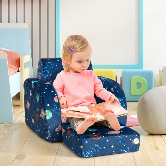 3-in-1 Convertible Kid Sofa Bed Flip-Out Chair Lounger for Toddler-Blue - Image 4