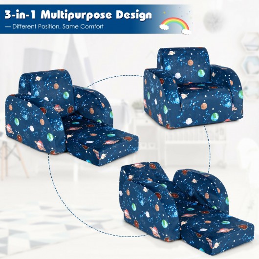 3-in-1 Convertible Kid Sofa Bed Flip-Out Chair Lounger for Toddler-Blue - Image 2