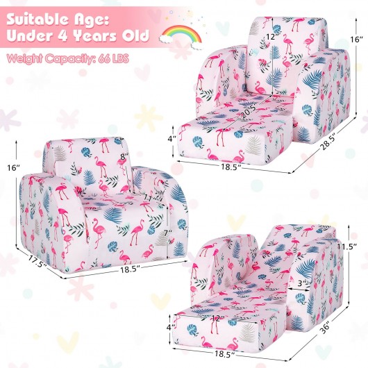 3-in-1 Convertible Kid Sofa Bed Flip-Out Chair Lounger for Toddler-Pink - Image 4