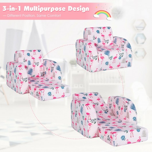 3-in-1 Convertible Kid Sofa Bed Flip-Out Chair Lounger for Toddler-Pink - Image 3