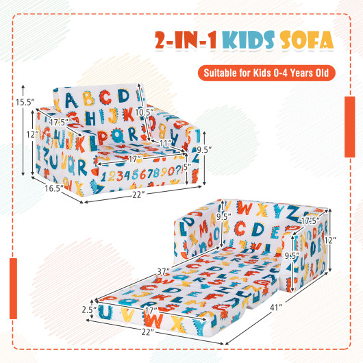2-in-1 Convertible Kids Sofa with Velvet Fabric-Multicolor - Image 2