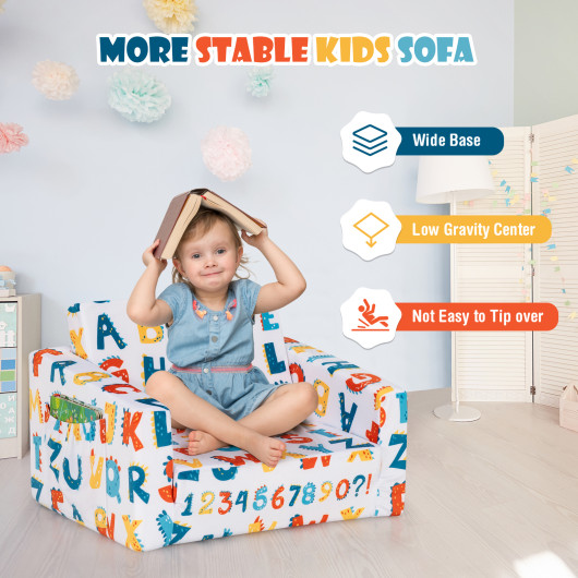 2-in-1 Convertible Kids Sofa with Velvet Fabric-Multicolor - Image 4