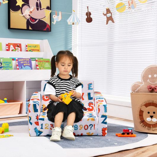 2-in-1 Convertible Kids Sofa with Velvet Fabric-Multicolor - Image 5