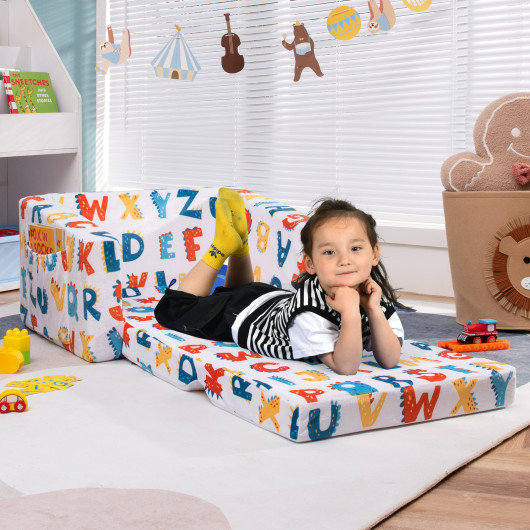 2-in-1 Convertible Kids Sofa with Velvet Fabric-Multicolor - Image 6