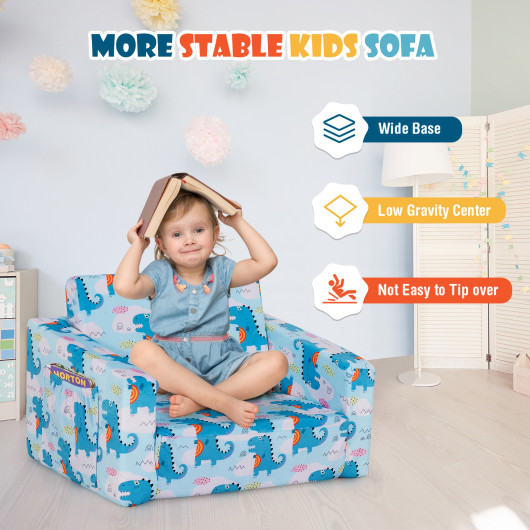 2-in-1 Convertible Kids Sofa with Velvet Fabric-Light Blue - Image 3