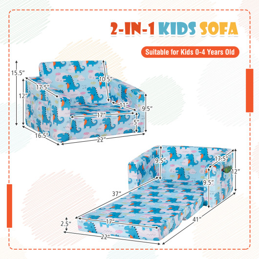 2-in-1 Convertible Kids Sofa with Velvet Fabric-Light Blue - Image 5