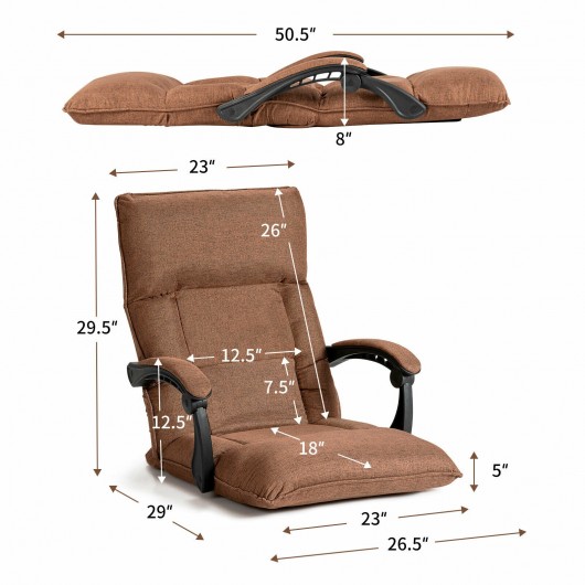 14-Position Adjusting Lazy Sofa Chair with Waist Pillow and Armrests-Coffee - Image 5
