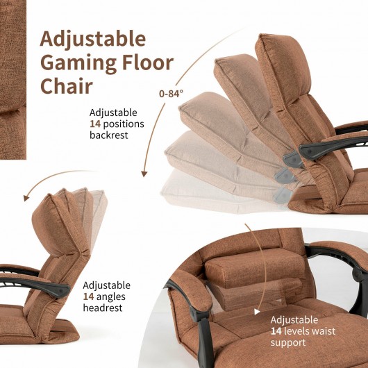 14-Position Adjusting Lazy Sofa Chair with Waist Pillow and Armrests-Coffee - Image 4