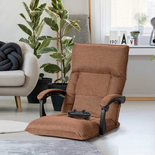 14-Position Adjusting Lazy Sofa Chair with Waist Pillow and Armrests-Coffee - Image 3