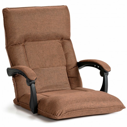 14-Position Adjusting Lazy Sofa Chair with Waist Pillow and Armrests-Coffee - Image 2