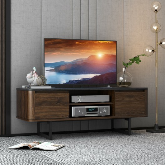 Wooden TV Stand with 2-Door Storage Cabinets for for TVs up to 55 Inch - Image 2
