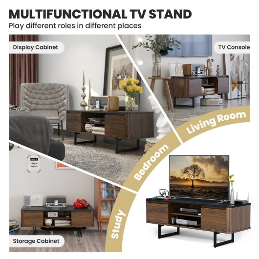 Wooden TV Stand with 2-Door Storage Cabinets for for TVs up to 55 Inch - Image 3