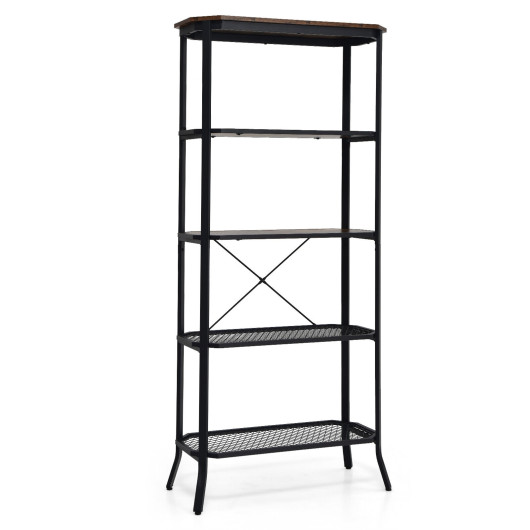 Industrial 5-Layer Bookshelf with Out-Stretched Legs-Rustic Brown - Image 4