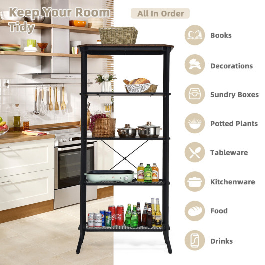 Industrial 5-Layer Bookshelf with Out-Stretched Legs-Rustic Brown - Image 6