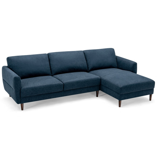 L-Shaped Fabric Sectional Sofa with Chaise Lounge and Solid Wood Legs-Navy - Image 4