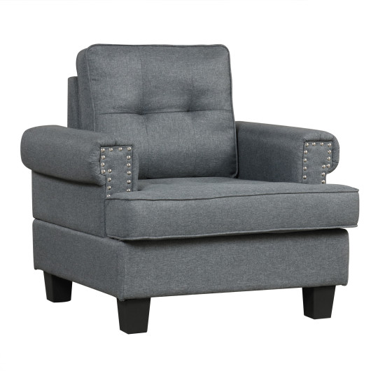 Mid-century Modern Accent Armchair Tufted Linen Club Chair-Gray