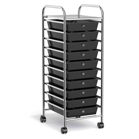 10 Drawer Rolling Storage Cart Organizer with 4 Universal Casters-Black - Image 2