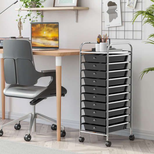 10 Drawer Rolling Storage Cart Organizer with 4 Universal Casters-Black - Image 3